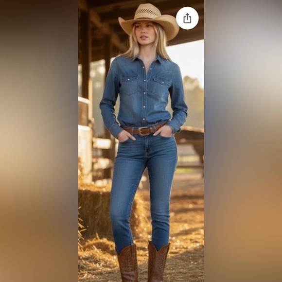 *Like New* J.Crew Woman’s Classic “Western Pearl Snap” Indigo Blue Denim Shirt - Picture 2 of 16